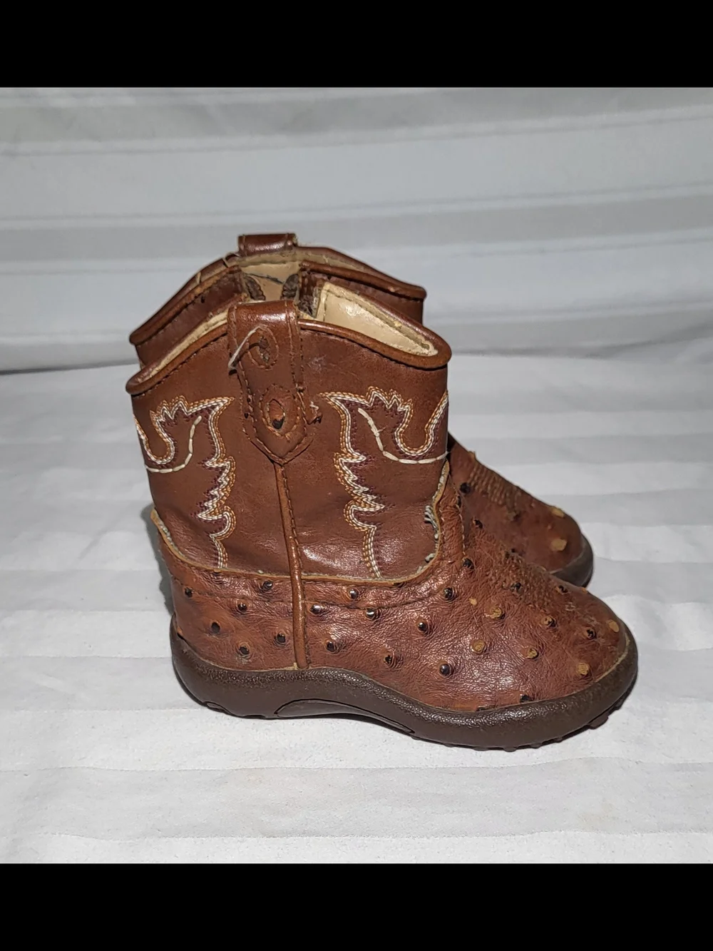 Roper Newborn Brown Kids Western Ostrich-Style Leather Boots